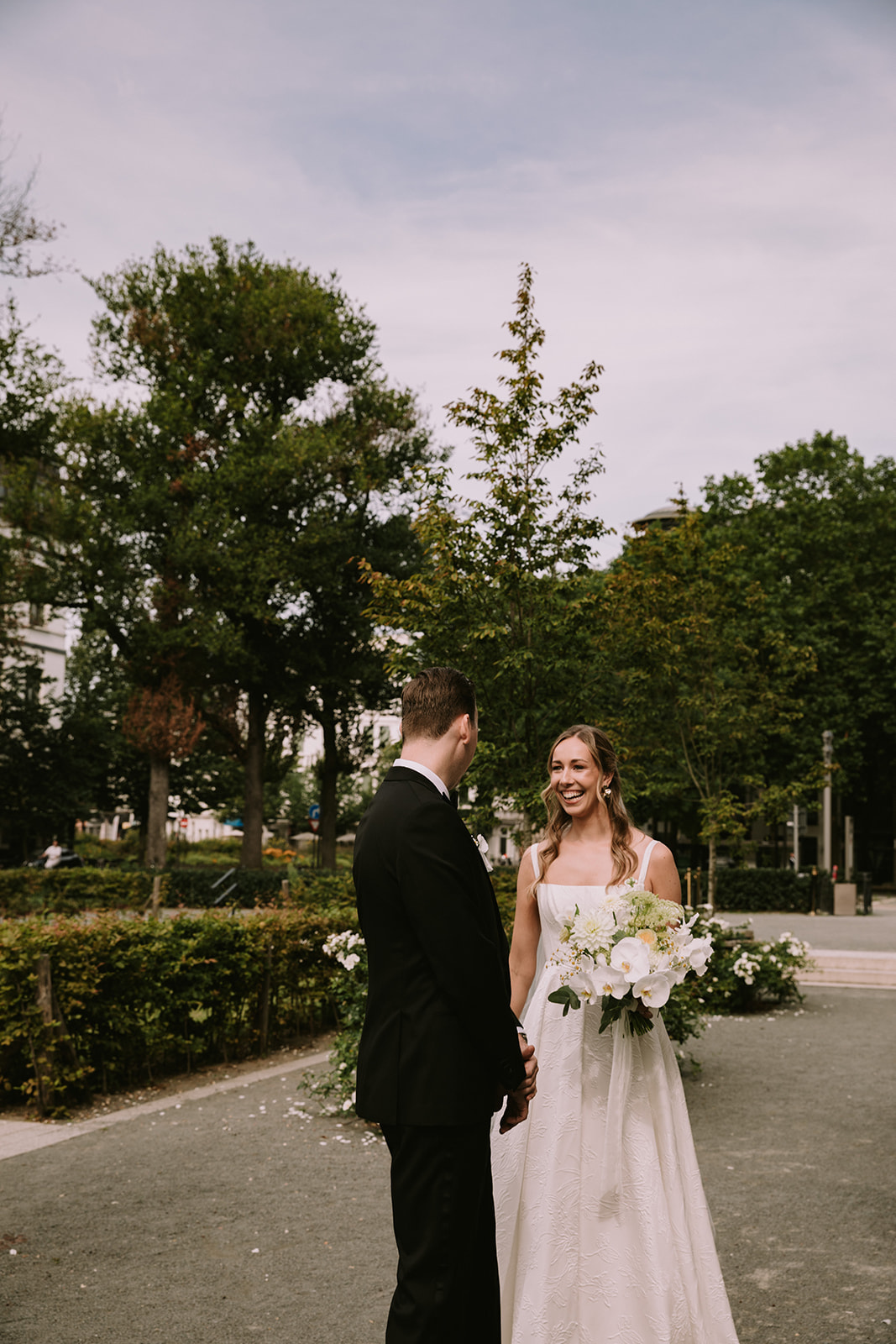 Wedding first look in Antwerp city